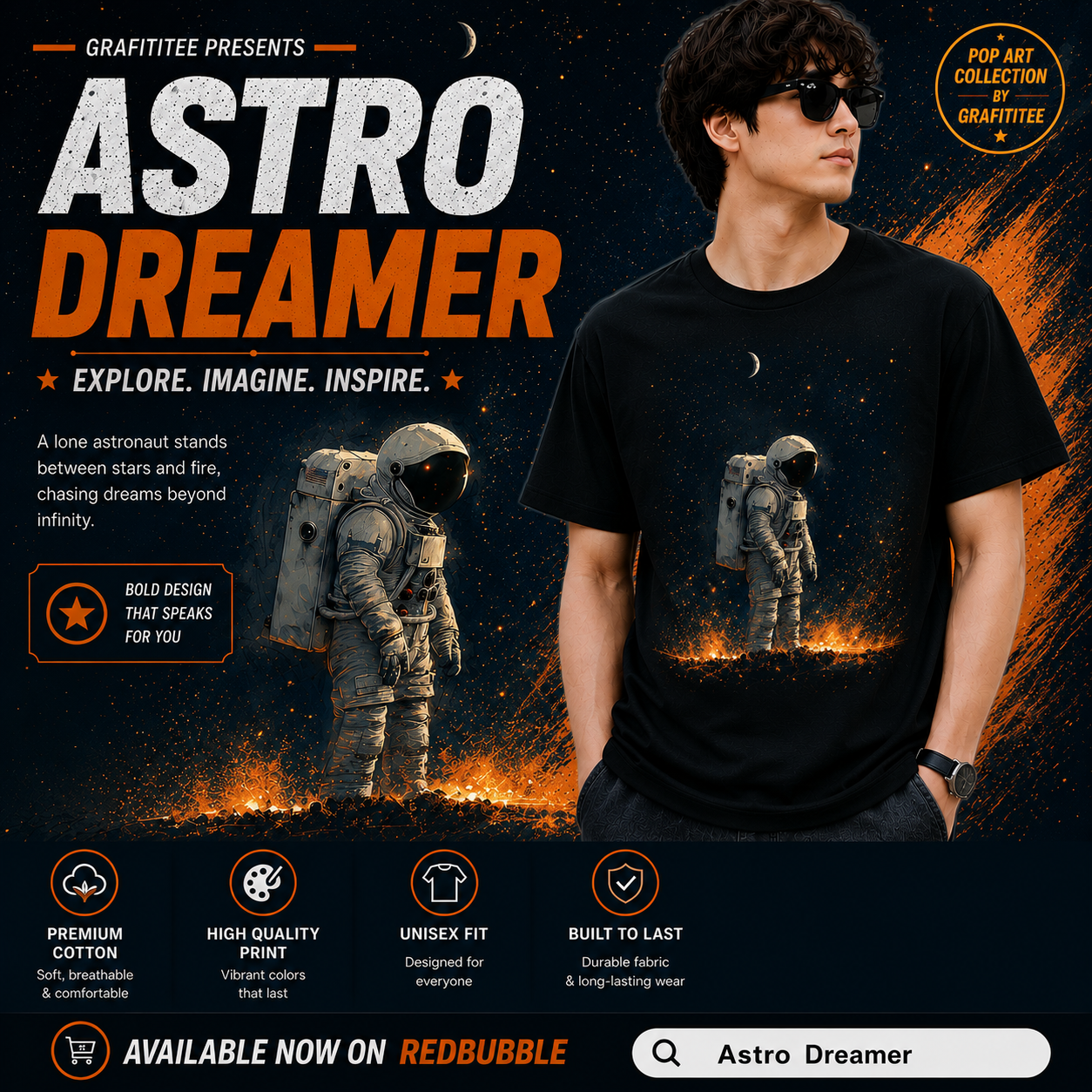 Astro Dreamer Astronaut Graphic T-Shirt by Grafititee